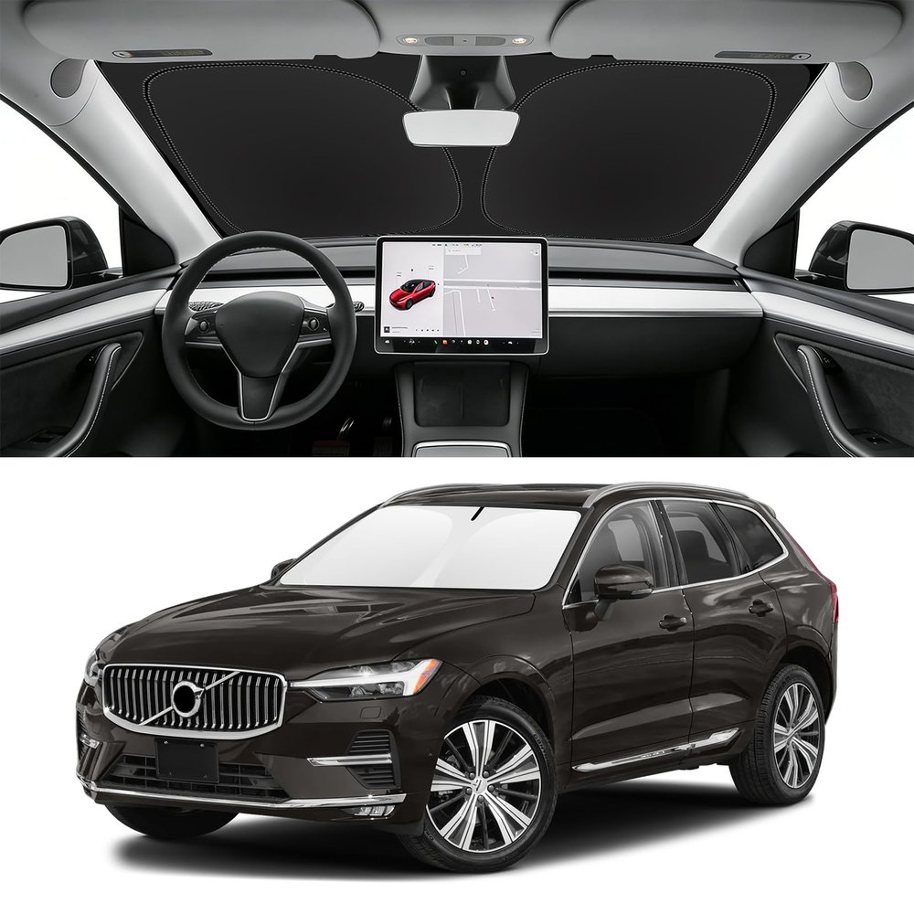 SLOGENTO Custom Fit Windshield Sun Shade for Volvo XC60 2018-2026, Blocks UV & Heat, Front Window Sunshade Accessorie, Easy Fold & Store Keep Your Car Cooler