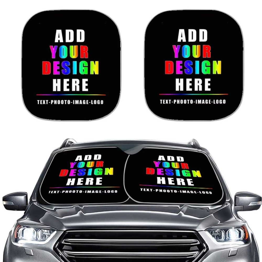 HUISEFOR Custom Design Windshield Sun Shade 2 Pack Photo Design Car Windshield Sunshade for Most Vehicle Foldable Automotive Sunvisor Protector Summer Essential Gift for Friends