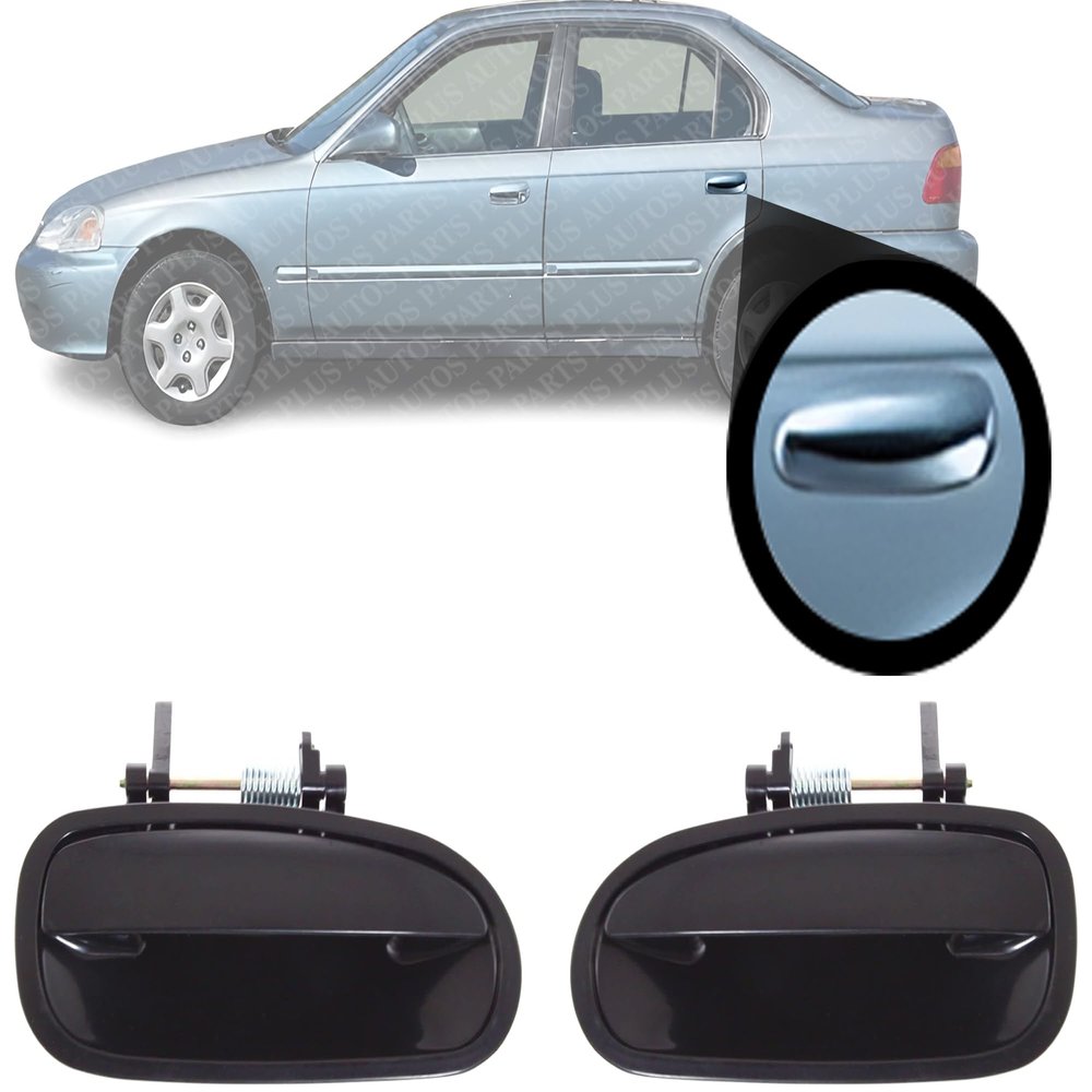 AUTOS PARTS PLUS Set Of 2 Rear Exterior Door Handle Smooth Black Plastic Without Keyhole Right Passenger & Left Driver Side Direct Replacement Compatible With 1996-2000 Honda Civic HO1521101 HO1520101