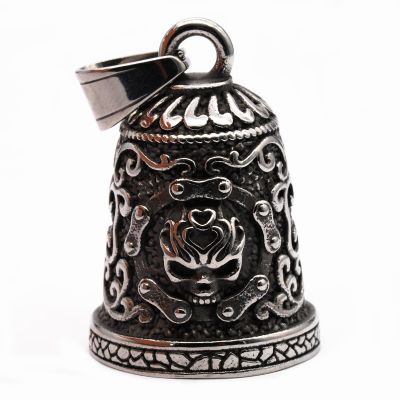 MOYOZZ Old School Biker Skull Bell - Viking Warrior Skull Motorcycle Biker Bell Hanger or Key Chain for Good Luck on The Road (Grey)