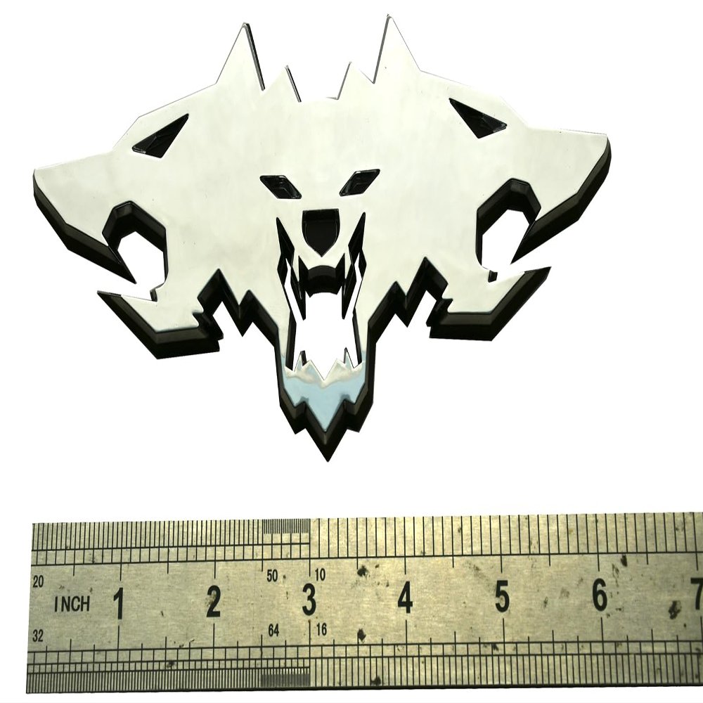 1pc New Big Size Wolf Pack Badges Emblems 6.5 inch 3D Front Logo Replacement for Tsla Cybertruck 2024 Car Truck Motorcycles Side Rear Styling Decal Sticker Universal Car (Chrome)