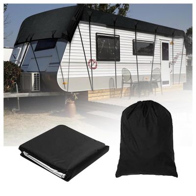 HFKJway Rv Cover 210D Oxford Cloth Rv Covers for Roof Only Foldable Storage, Easy to Clean Class C Rv Cover Truck Camper Cover,Black-5m3m