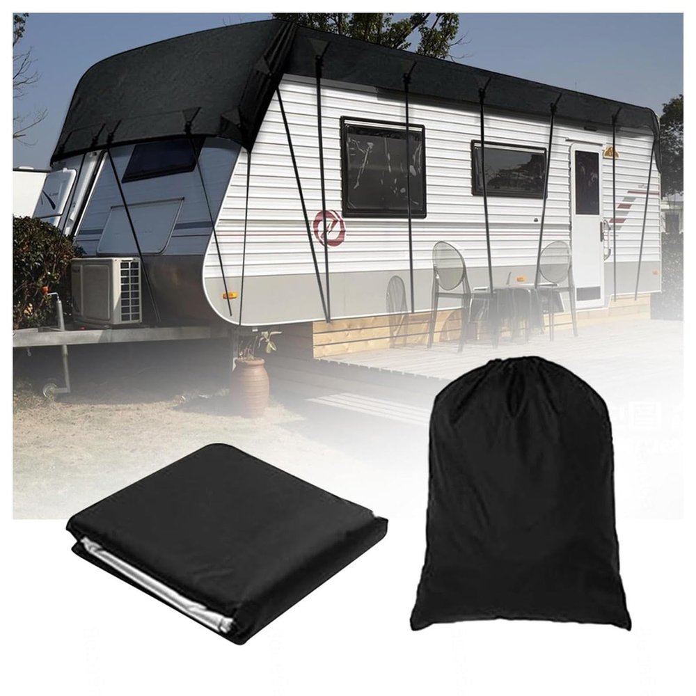 HFKJway Rv Cover 210D Oxford Cloth Rv Covers for Roof Only Foldable Storage, Easy to Clean Class C Rv Cover Truck Camper Cover,Black-5m3m