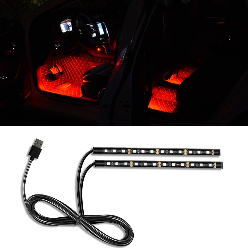 Piburth Car LED Strip Light, 24 LED RGB Auto Under Dash Interior Atmosphere Lights, 12V Ambient Night Light, Auto Interior Decorative Lamp, Universal Car Accessories (Red, USB Port)