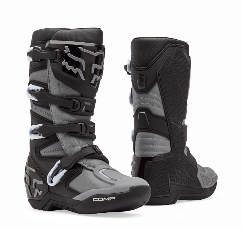 Fox Racing Youth Comp Motocross Dirt Bike Boots, Black/Grey, 2