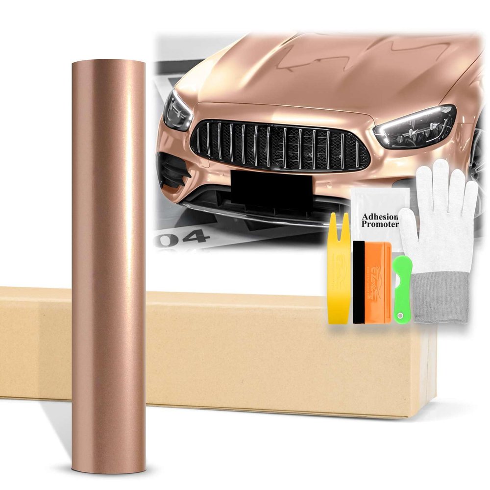 20"x60" (1.6FTx5FT) Gloss Metallic Rose Gold Glossy Vinyl Wrap Auto Car Sticker Decal Film Sheet Bubble Free Air Release Technology with Tool Kit