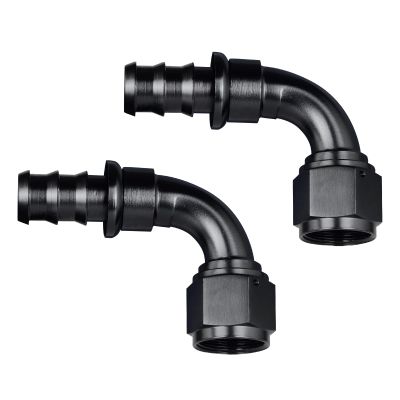 VehiMata 4AN 90 Degree Push Lock Fuel Hose Fitting End Adapter Aluminum Black 2PCS