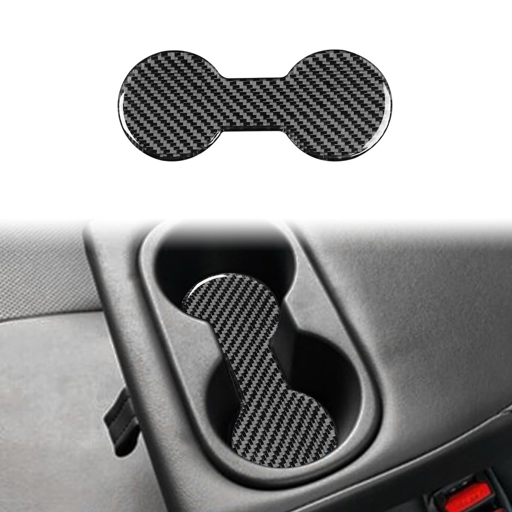 Real Quality Soft Carbon Fiber Rear Row Water Cup Holder Slot Mat Panel Accessories Cover Compatible with Toyota Corolla & Cross 2019 2020 2021 2022 2023 2024 2025 Black