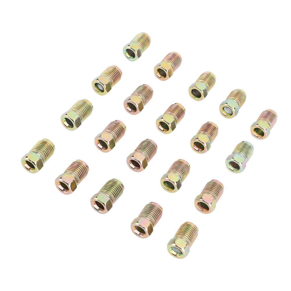 Brake Line Nuts Fittings, M10 X 1mm Metric, Metal, 3/8 Inch Threads, Fits 3/16 Inch Brake Pipes, 20 Pieces