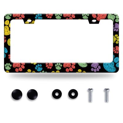 Cat Dog Paw Prints Stainless Steel License Plate Frame for US Cars Decor