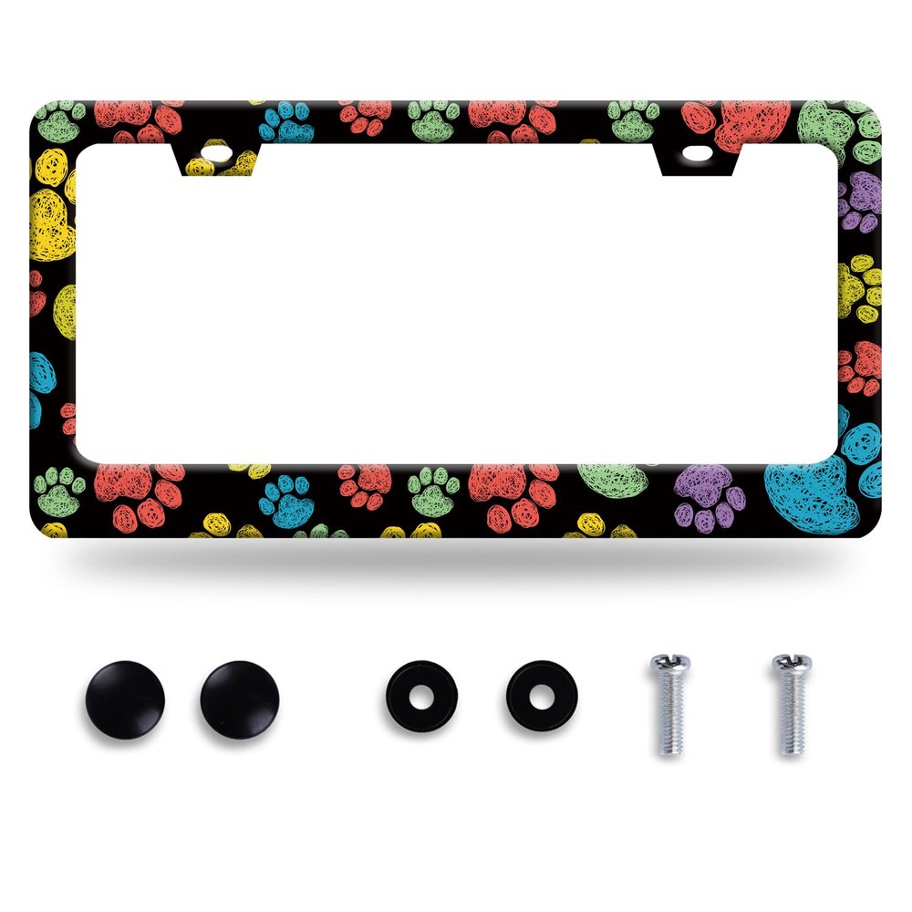 Cat Dog Paw Prints Stainless Steel License Plate Frame for US Cars Decor