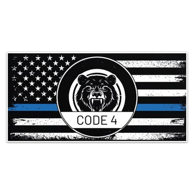 Code 4 Thin Blue line Sticker - Waterproof Vinyl Decal for Car Bumper, Water Bottle, Car Decal, American Flag Thin Blue Line Decal for Cars Trucks Window Phone Cases Laptop, Size - 6'' Longer Side