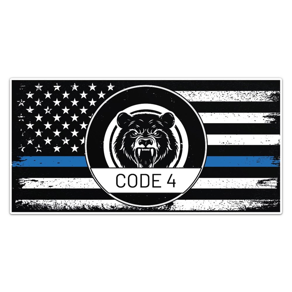 Code 4 Thin Blue line Sticker - Waterproof Vinyl Decal for Car Bumper, Water Bottle, Car Decal, American Flag Thin Blue Line Decal for Cars Trucks Window Phone Cases Laptop, Size - 6'' Longer Side
