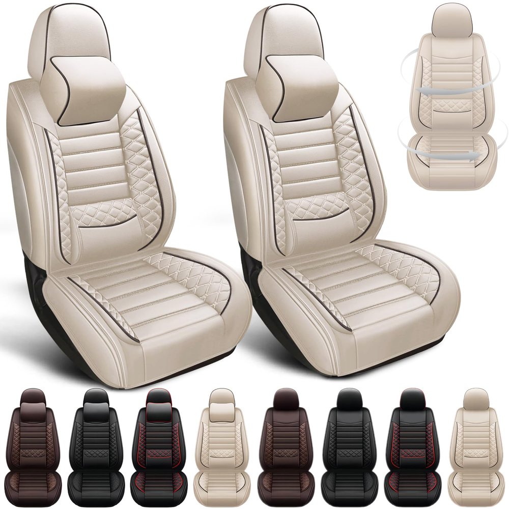 Leather Seat Covers for Toyota Prius v 2012-2016 2017,2 PCs Luxury Car Seat Covers Front Set,Waterproof Seat Protectors Auto Seat Covers,Breathable Interior Cover Seats for Cars(Beige, Pillows)