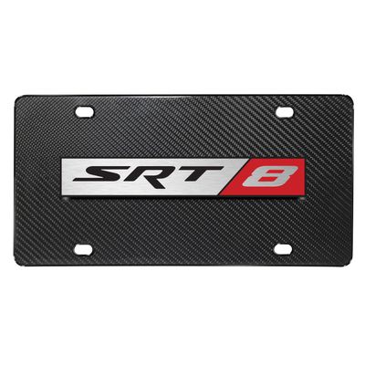 iPick Image for Dodge SRT-8 3D Logo on Real Black Carbon Fiber License Plate