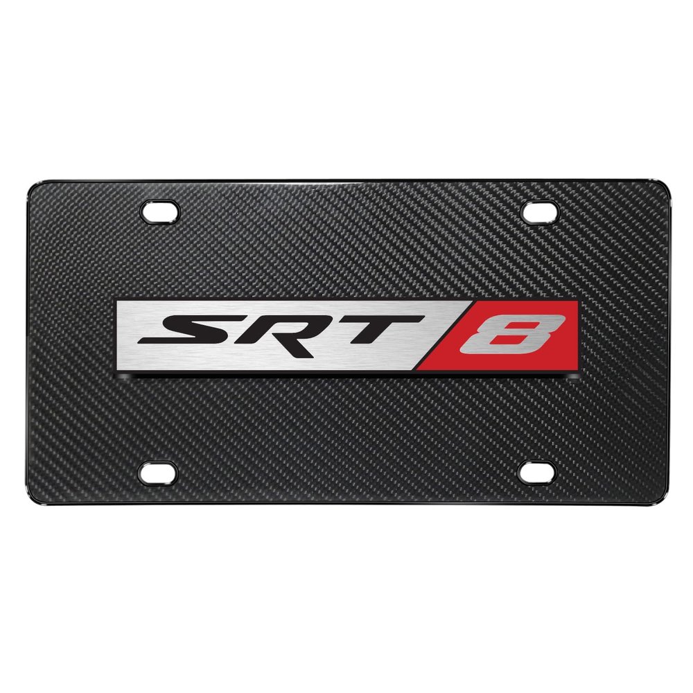 iPick Image for Dodge SRT-8 3D Logo on Real Black Carbon Fiber License Plate