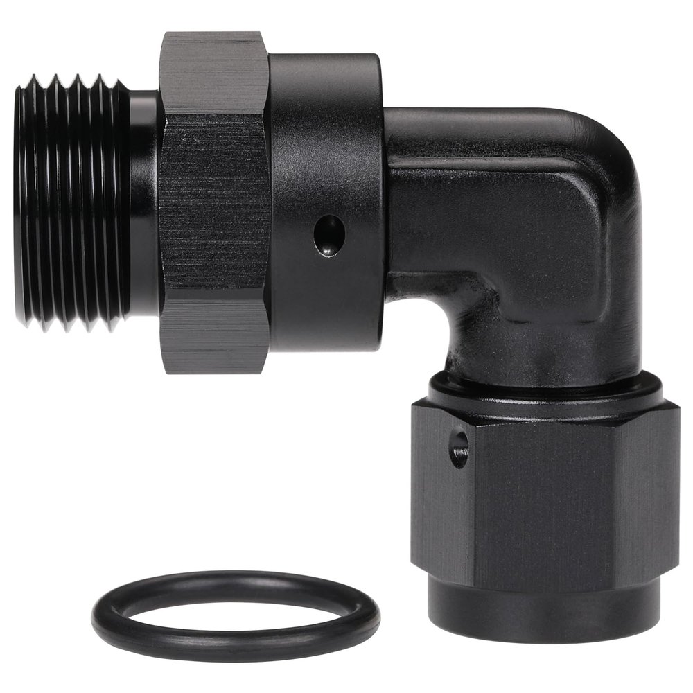 Podavelle 6AN Female Flare Swivel to 8AN -8 ORB Male O-ring Boss 90 Degree Fitting Adapter Aluminum Black