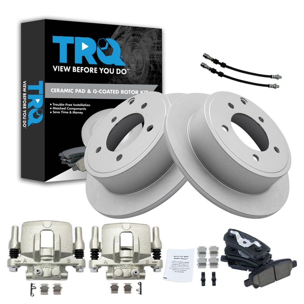 TRQ Rear Brake Pad and Rotor Set Ceramic Coated Rotors Calipers