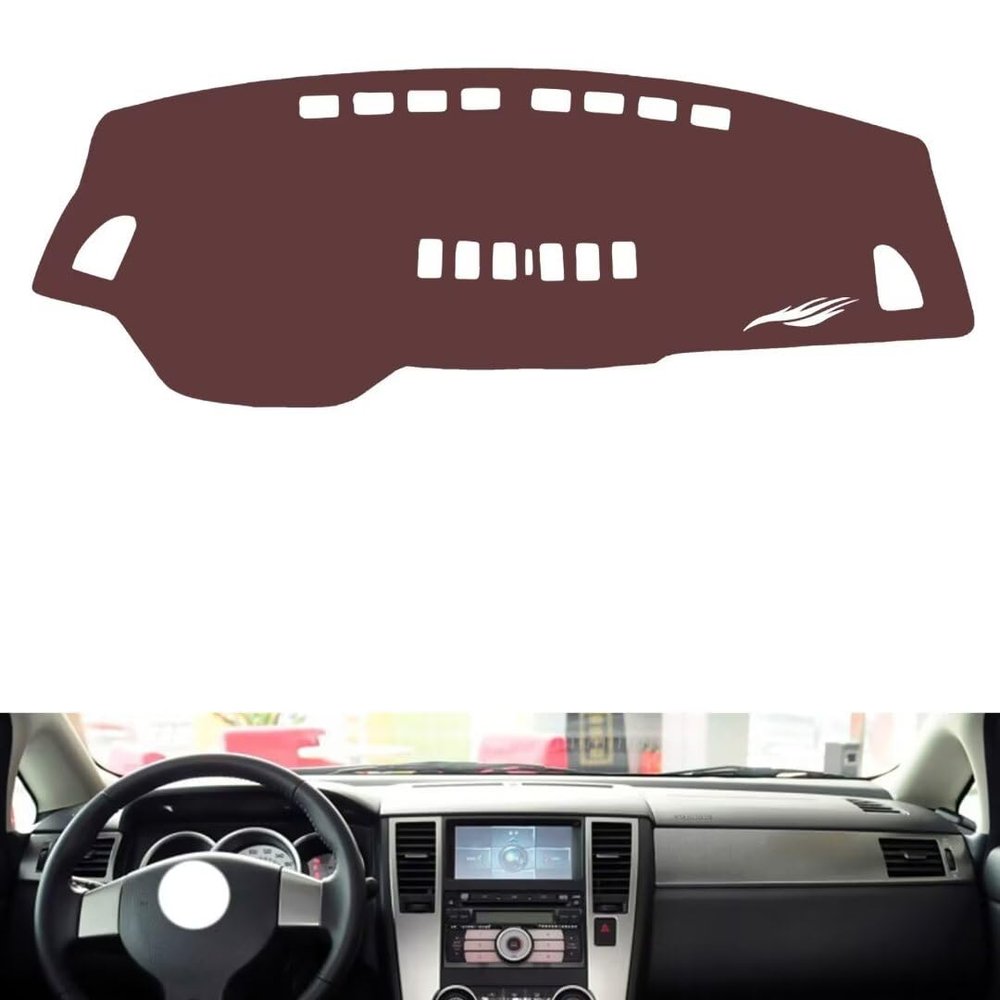 Leather Dashboard Cover Compatible with Nissan Tiidano Sensor 2005-2008,Dash Board Cover mat Anti-Slip Sun-Proof and dust-Proof(Brown)