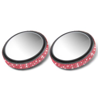Bling Diamond Car Blind Spot Mirrors 2 Pack, View Mirror Blindspot Rhinestone Car Accessories for Safe Driving & Car Decorations,Wide Angle Blind Spot Car Mirror (red)