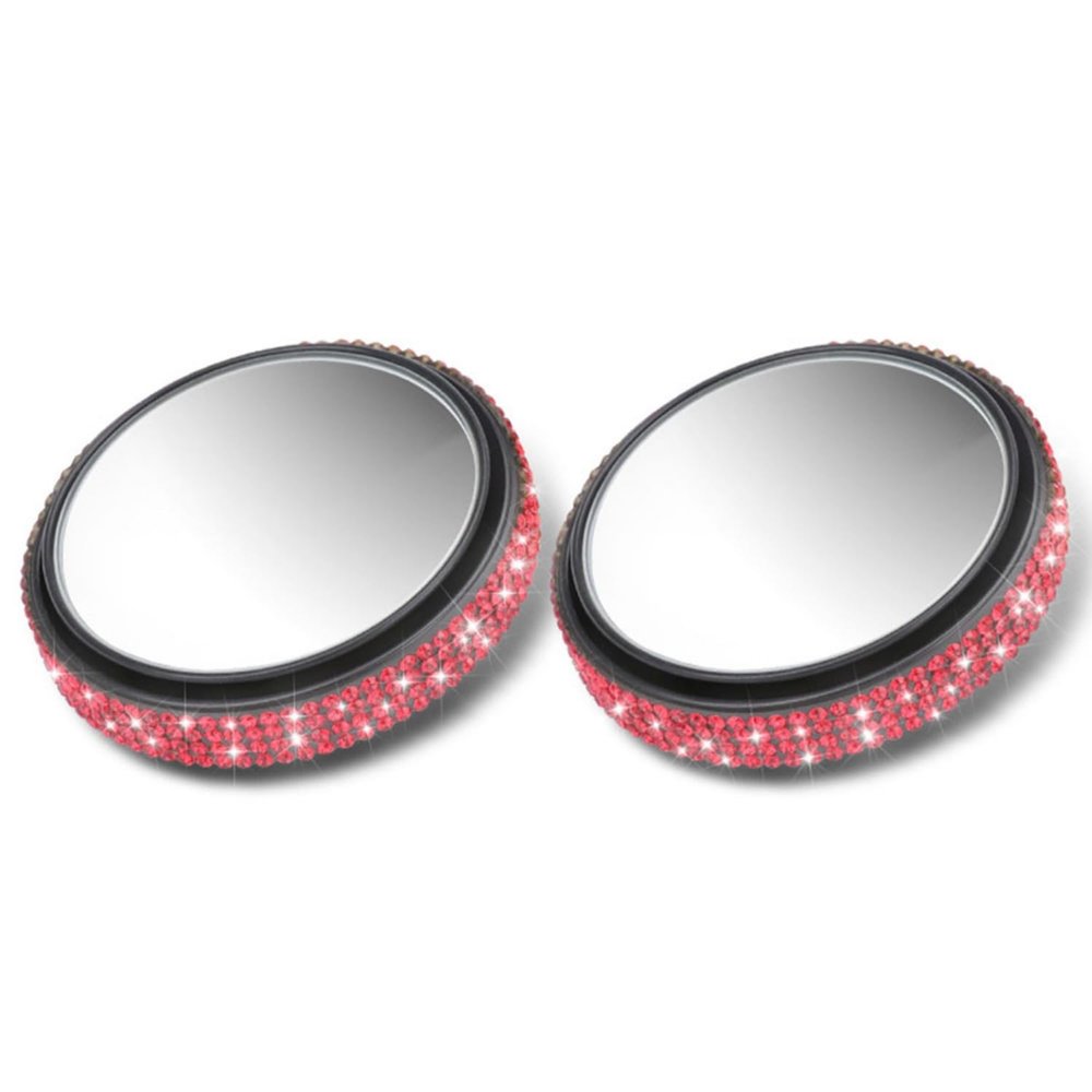 Bling Diamond Car Blind Spot Mirrors 2 Pack, View Mirror Blindspot Rhinestone Car Accessories for Safe Driving & Car Decorations,Wide Angle Blind Spot Car Mirror (red)