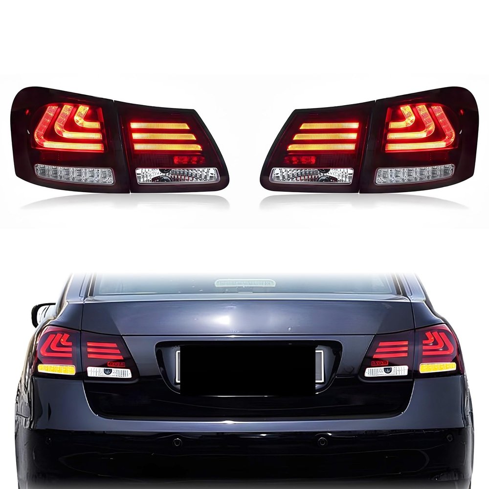 HENGYIX LED Light Tail Lights Compatible With LEXUS GS GS300 2004-2011, Pair Smoky Black Sequential Tail Lights Assembly