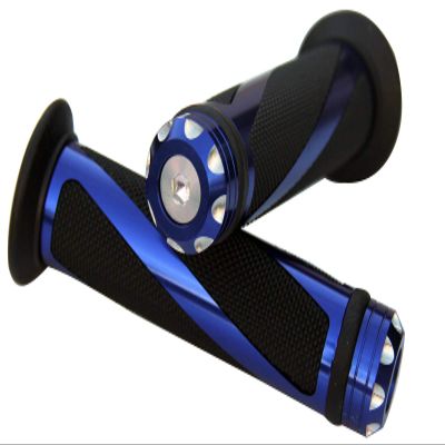 MotorToGo Aluminum Motorcycle 7/8" 22mm Handlebar Gel Hand Grips with Blue CNC Bar End Cap for Ducati Multistrada 1200 S Tour
