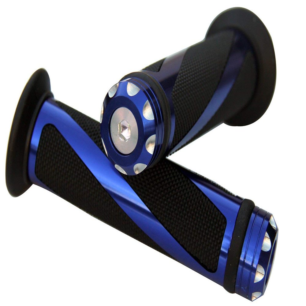 MotorToGo Aluminum Motorcycle 7/8" 22mm Handlebar Gel Hand Grips with Blue CNC Bar End Cap for Ducati Multistrada 1200 S Tour