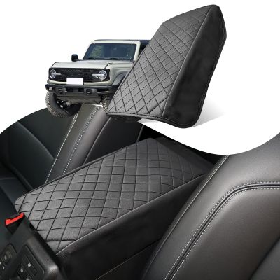 nuoozy Center Console Cover Compatible with Ford Bronco 2021-2025 2/4 Doors, Leather Armrest Cover Lid Protector, Elbow Arm Rest Covering, Anti-Scratch, Black