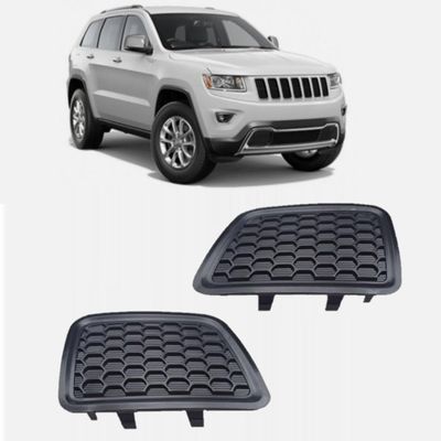 Front Bumper Grille Insert (LH + RH) Compatible With Jeep Grand Cherokee 2014-2016 / Center Grille Bezel Outer (SET) / Front Bumper Insert Lower Grill Bezel Cover (1 Pair) Black