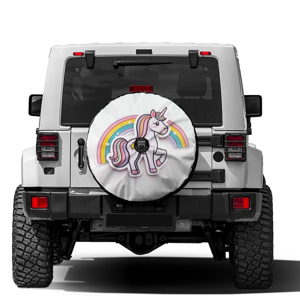 Foruidea Cartoon Unicorn Spare Tire Cover with Backup Camera Hole Wheel Tire Cover Fit Trailer, RV, SUV and Many Vehicle 12inch