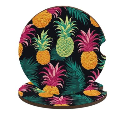 Car Coaster Absorbent Coaster for Cup Holders 2 PCS Tropical Pineapple Car Cup Coaster Non-Scratch Cork Base Drink Coasters for Auto Accessories