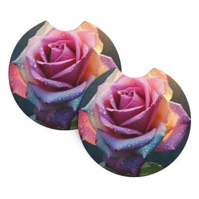 Car Cup Holder Coasters Set of 2 Universal Auto Non Slip Insert Coaster Cute Car Assecories for Women Men Beautiful Rose Car Cup Mat with A Finger Notch for Most Car Interior