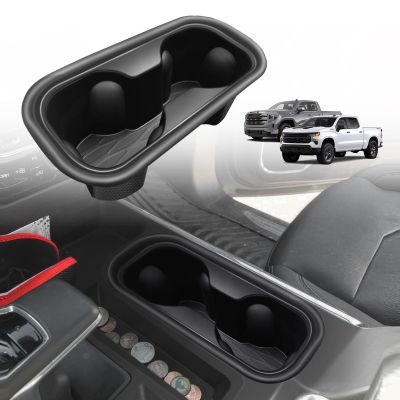 Muslogy Center Console Cup Holder Inserts Compatible with 2022-2025 2026 Chevy Silverado & GMC Sierra Accessories Middle Console Drink Holder TPE Organizer Non-Slip Drink Stopper(Bucket Seat Only)