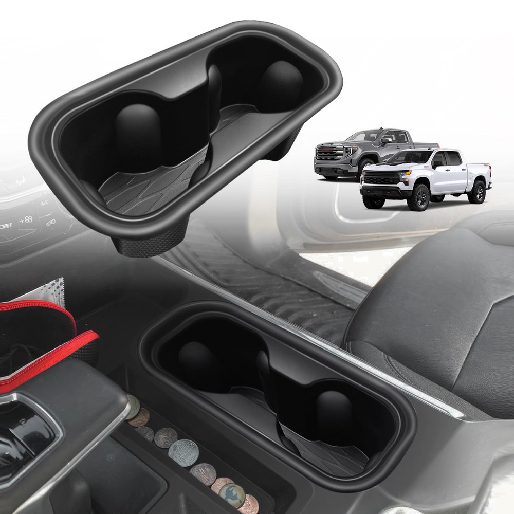 Muslogy Center Console Cup Holder Inserts Compatible with 2022-2025 2026 Chevy Silverado & GMC Sierra Accessories Middle Console Drink Holder TPE Organizer Non-Slip Drink Stopper(Bucket Seat Only)