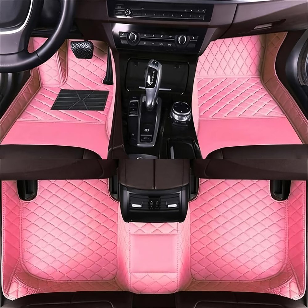 NYWXCFF Custom Car Floor Mats Fit for Ford Explorer 2011-2026 Non-Slip Waterproof All Weather Protection Luxury Leather Floor Liners Full Coverage Car Interior Accessories (3D Pink)