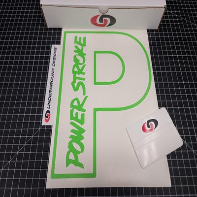 P Decal 12" Outlined Truck Rear Window Sticker Fits 6.0L 7.3L 6.7L Turbo Diesel Super Duty Select Color: (Lime Green)