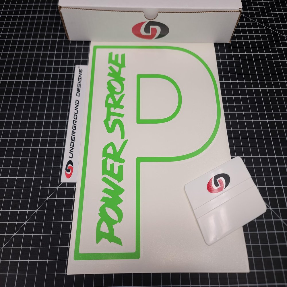 P Decal 12" Outlined Truck Rear Window Sticker Fits 6.0L 7.3L 6.7L Turbo Diesel Super Duty Select Color: (Lime Green)