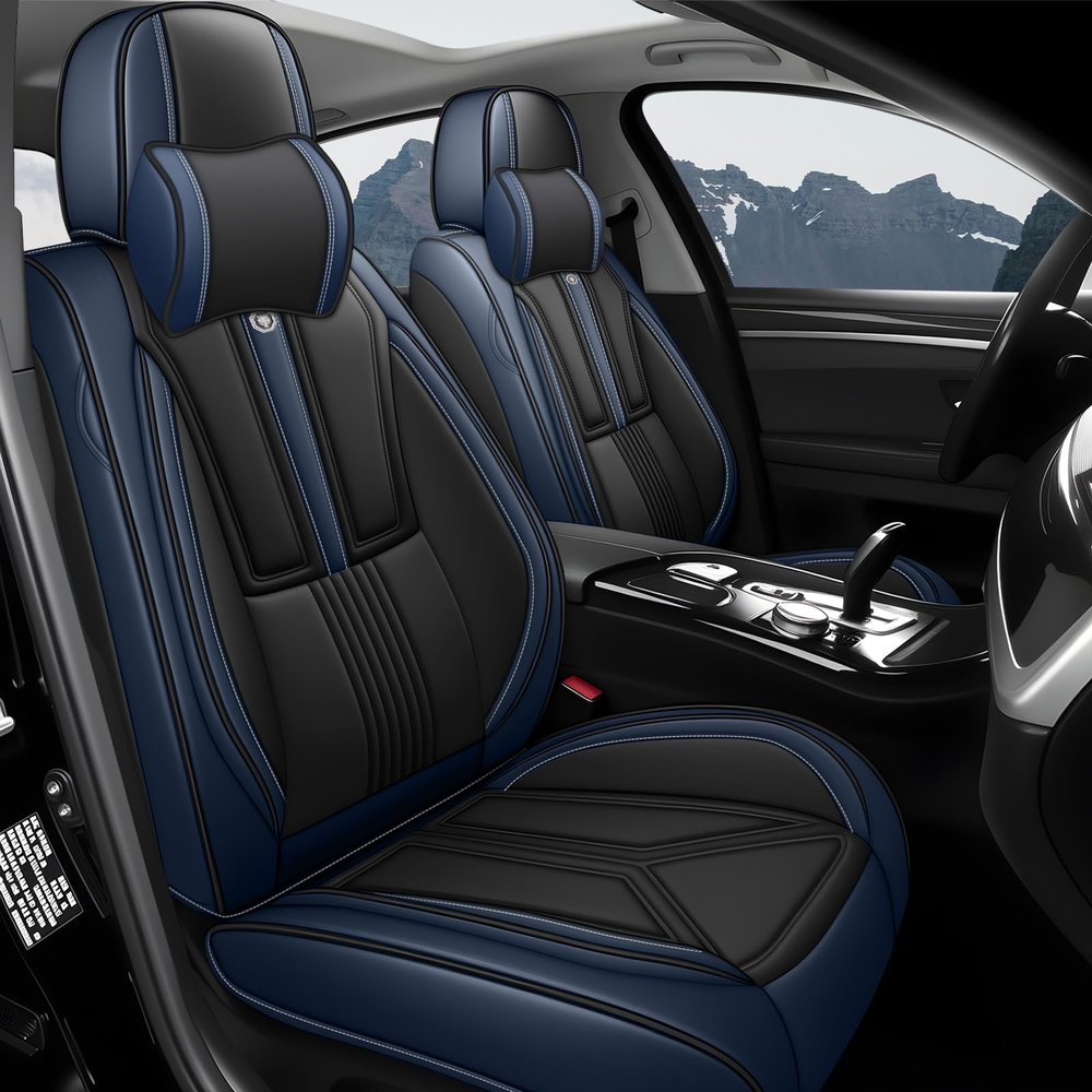 BYXN Car Seat Cover for Nissan Frontier 1998-2026,Driver's Seat Covers,Hard-Wearing Nappa Leather Seat Cover,Non-Slip Leather Seat Covers(Luxury 2 Seat/Black&Blue)