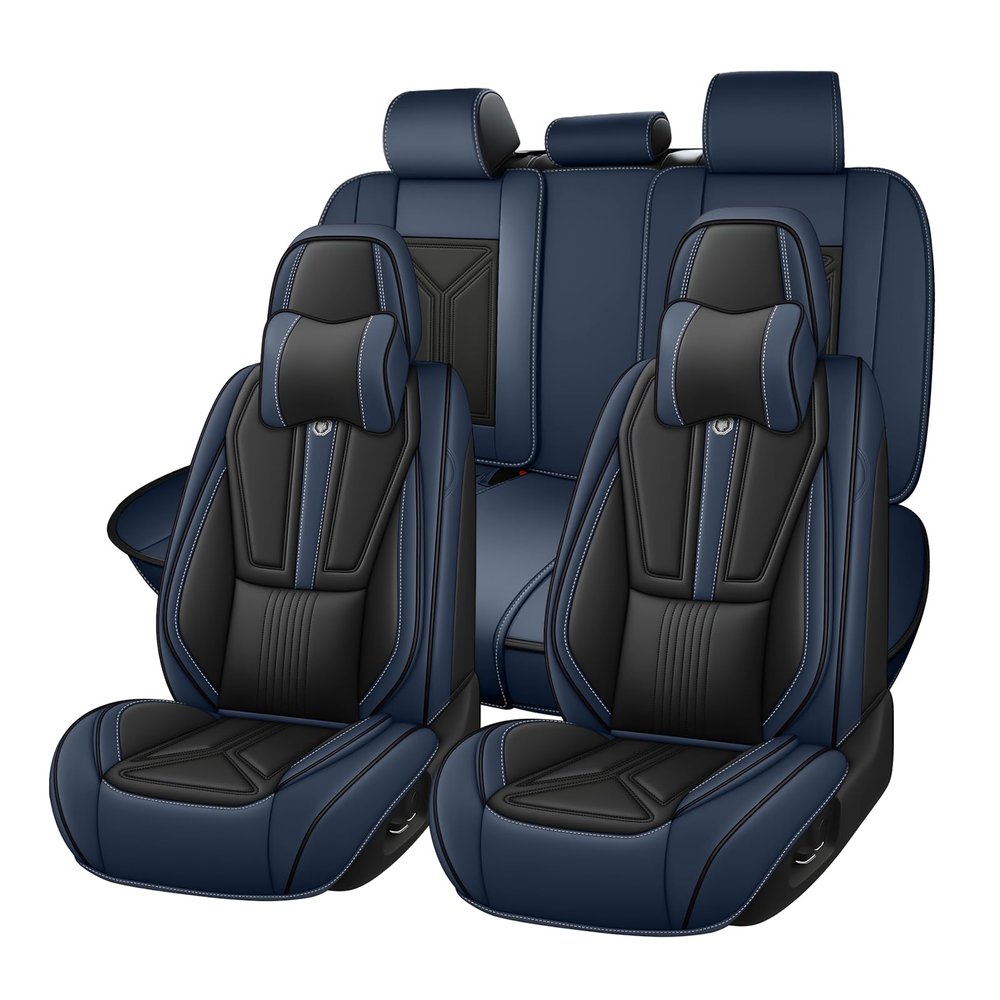 BYXN Car Seat Cover for Nissan Frontier 1998-2026,Driver's Seat Covers,Hard-Wearing Nappa Leather Seat Cover,Non-Slip Leather Seat Covers(Luxury 5 Seat/Black&Blue)