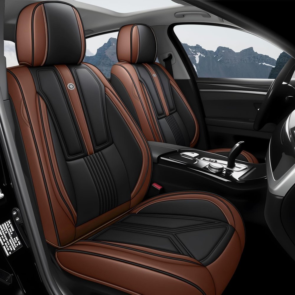 BYXN Car Seat Cover for Nissan Frontier 1998-2026,Driver's Seat Covers,Hard-Wearing Nappa Leather Seat Cover,Non-Slip Leather Seat Covers(Standard 2 Seat/Black&Brown)