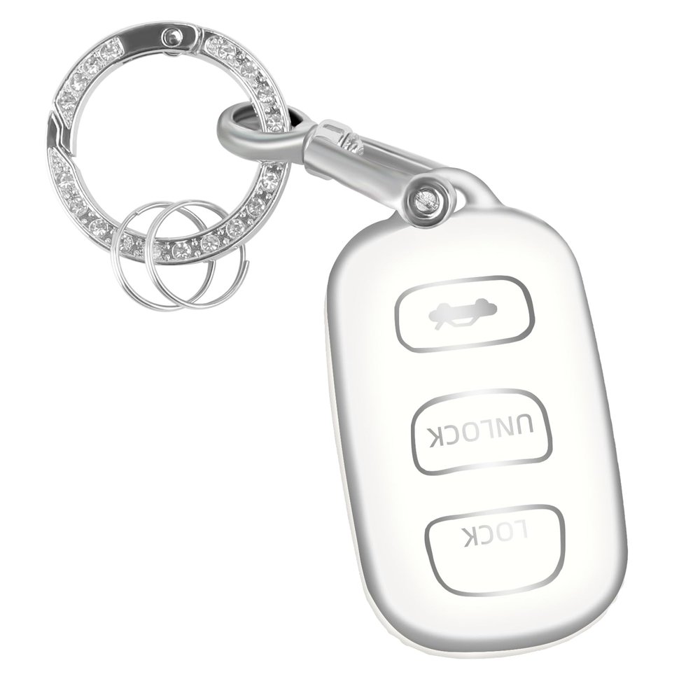 YALNORVA for Toyota Key Fob Cover with Keychain, Key Fob Case Cover Fits for Toyota Camry Avalon 4 Runner Sequoia Prius Sienna Solara Valon Matrix Car Accessories Smart Key, White