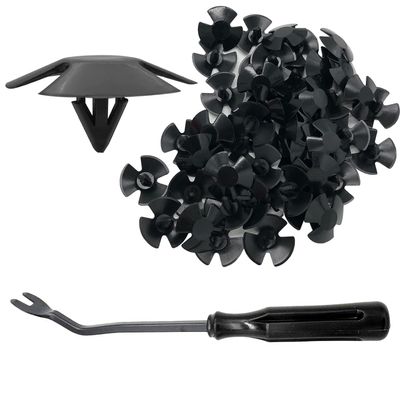 50pcs Hood Insulation Retainers with Fastener Remover - for Chrysler, Jeep, Dodge, Ram - Replace OEM 4878883AA LH LHS Nylon Clip (Black)