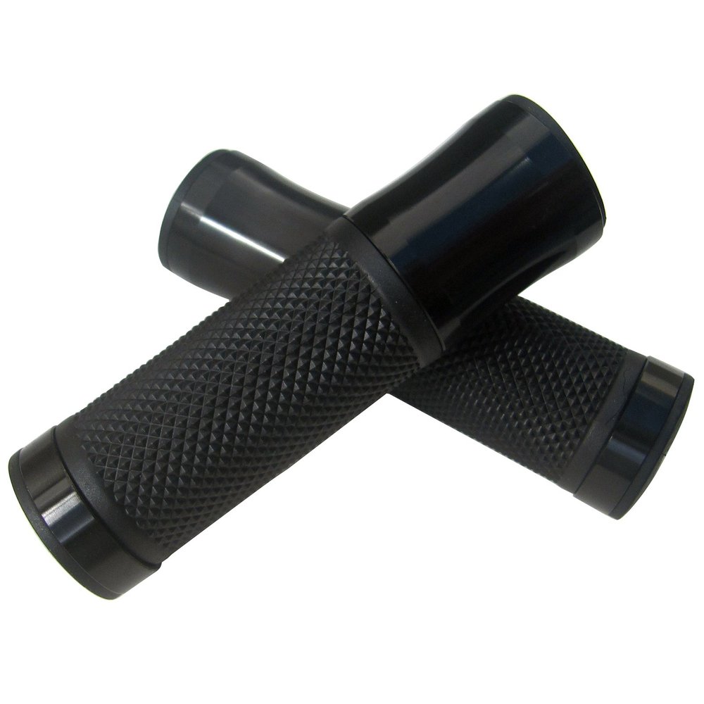 MotorToGo Black CNC Aluminum 7/8" Handlebar Open-End Rubber Gel Grips for 2000 Kawasaki Super Sherpa 250 KL250G