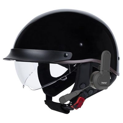 German Style Bluetooth Motorcycle Half Helmet Scooter Open Face Helmet DOT Approved Built-in Speaker Headset Microphone with Retractable Visor, with Adjustable Quick Release Buckle
