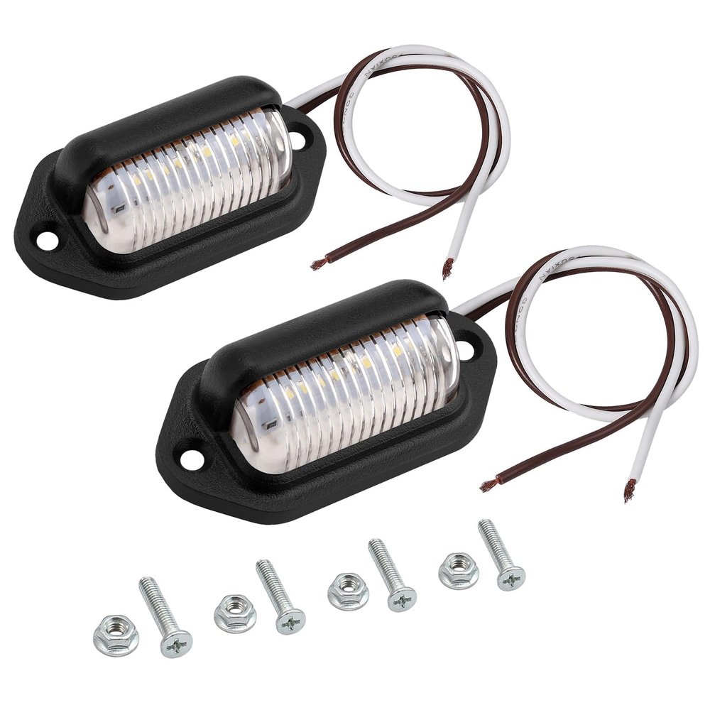 Justech 2PCS 4LED License Plate Lights, 12V 24V Black Tag Lamp