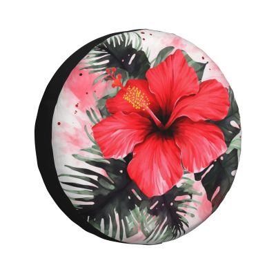 Red Hibiscus Spare Tire Cover Weatherproof Universal Wheel Protectors Dustproof Spare Wheel Covers Travel Trailer Camper Tire Covers Car Accessories 14 inch