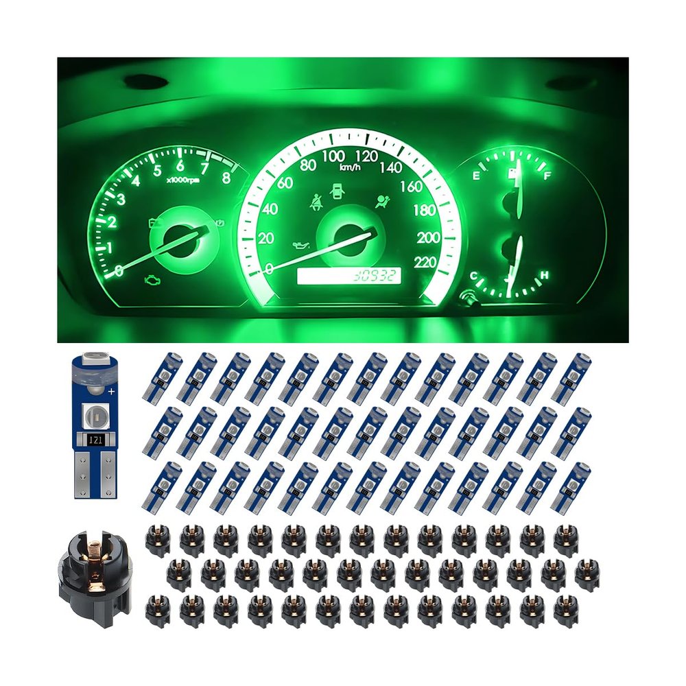 KHGUZ 40PCS Car Dashboard T5 LED Lights, Super Bright Auto Instrument Panel 3030-3SMD Bulb Replacement, Vehicle Gauge Cluster Indicator Accessories, Universal for RV, SUV, Truck (Green)