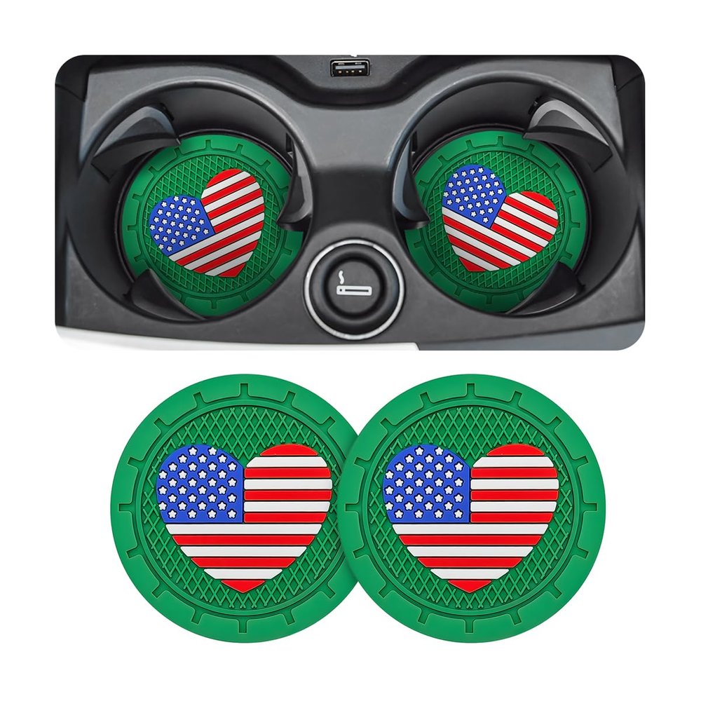 AUCELI 2PCS American Flag Car Cup Holder Coasters, Green