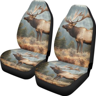Allhaitong Stylish 3D Printed Car Seat Covers for Front Seats Durable Easy to Install 2-Piece Set Elk Print